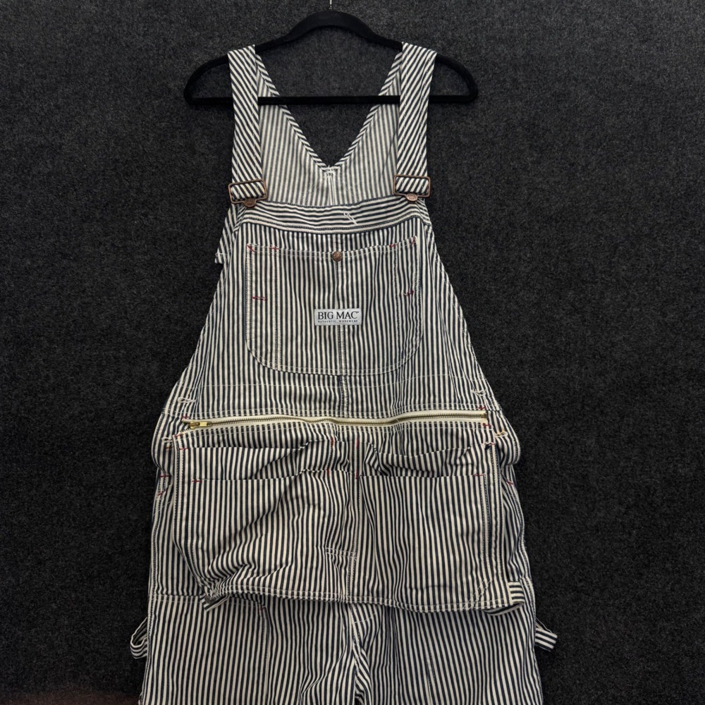 Vintage Big Mac Hickory Stripe Double Knee Overalls 40x28 Mens Workwear